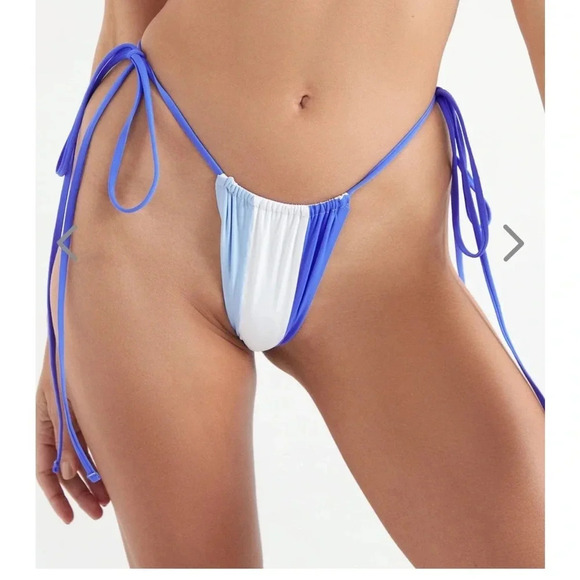 NWT OneOne Swimwear SET Bikini Ariel Sky Blue White Cheeky New Striped Triangle - Picture 5 of 7